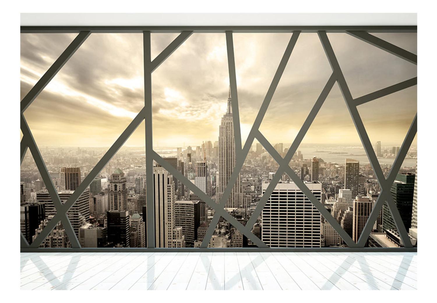 Fotomural decorativo Vista desde una ventana en Nueva York - Panorama de Manhattan al alba