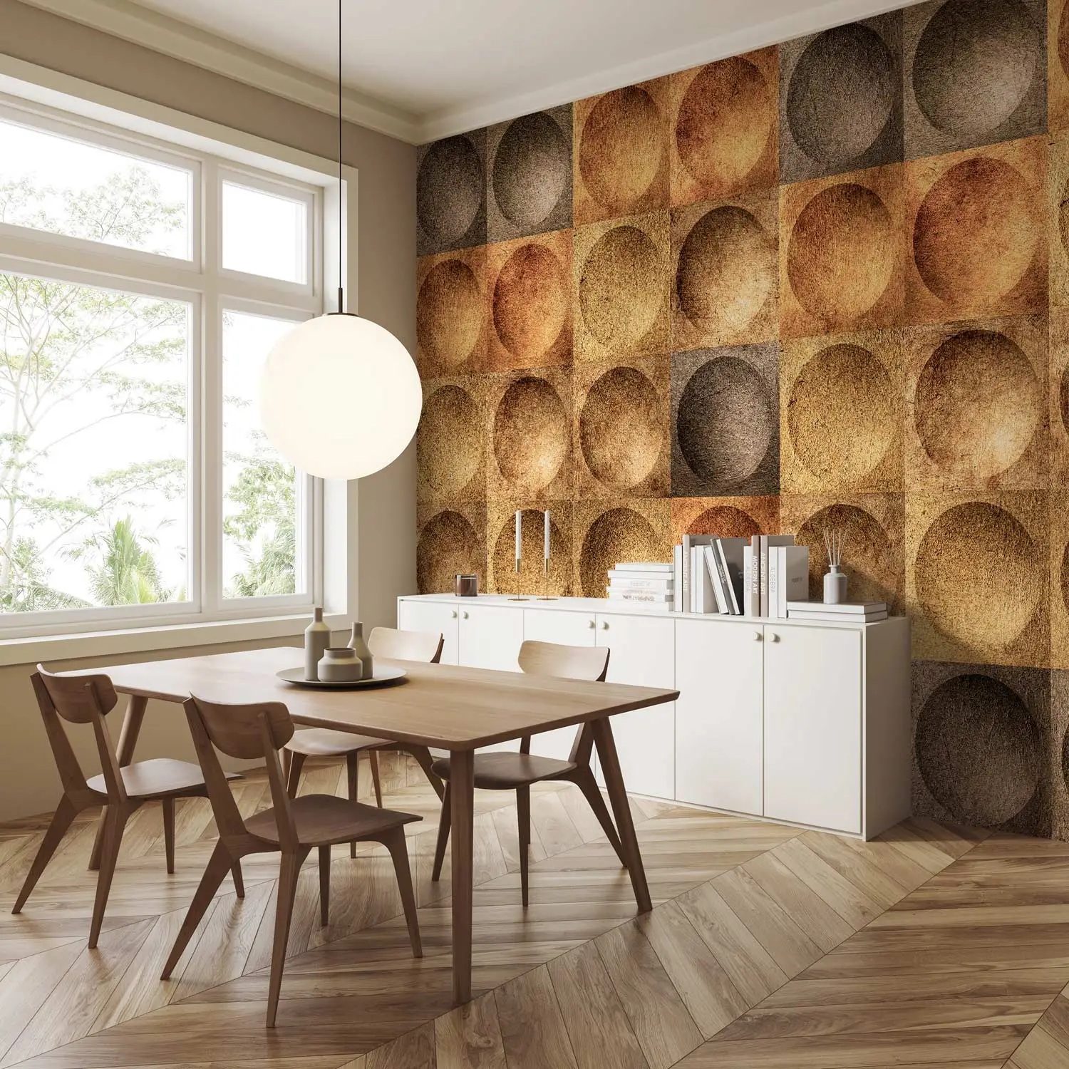 Papel Pintado De Fieltro Estampado Círculos Moderno - Fotomural Decorativo Panel Mural - Rollo Murando F-A-0712-j-d