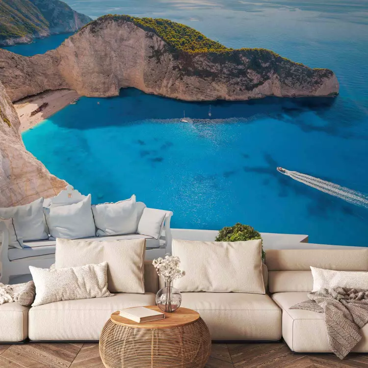 Fotomural a medida Costa azul - terraza con vistas al mar de aguas turquesas