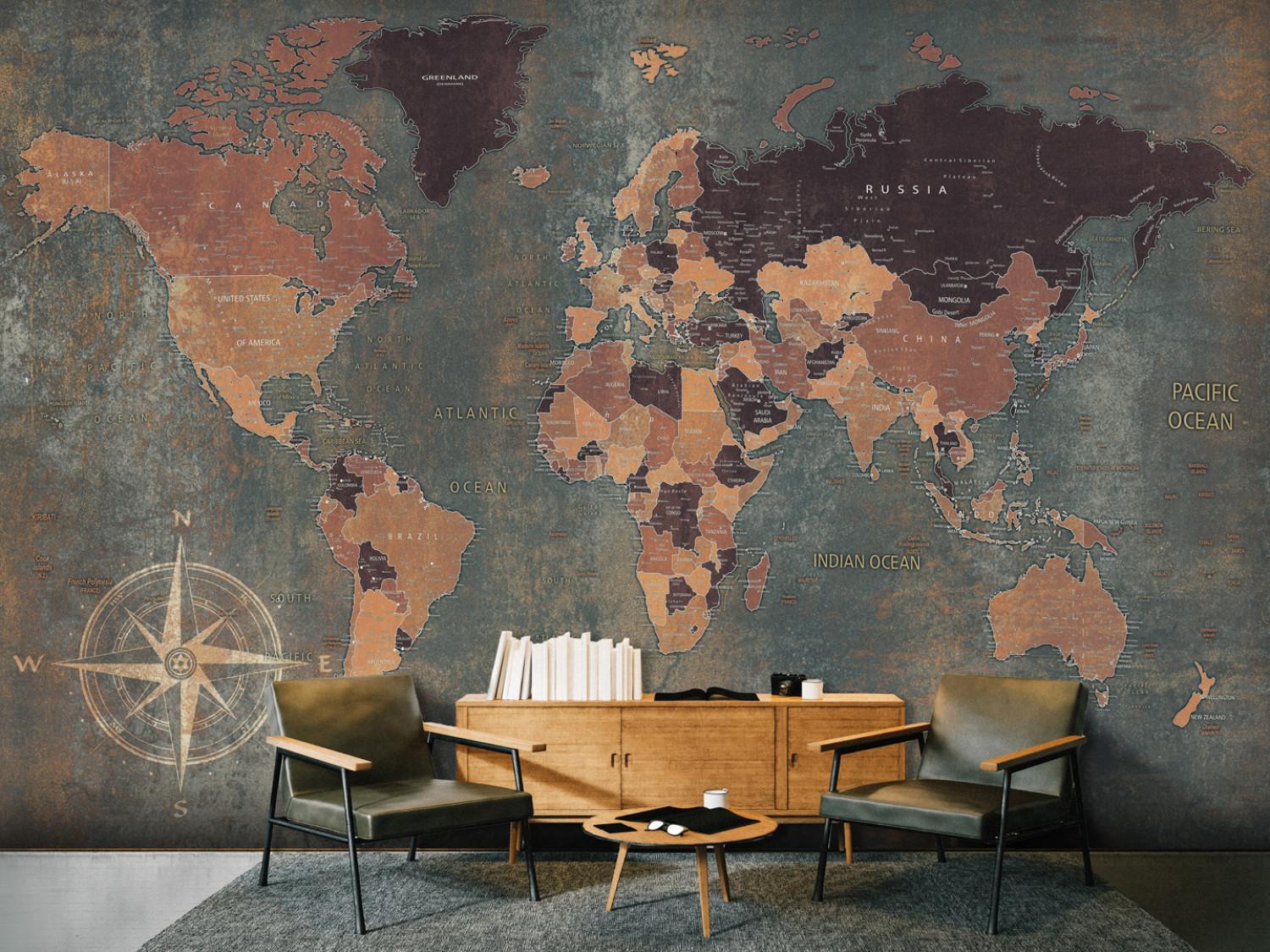 Fotomural decorativo Mundo en verde - mapa de los continentes en fondo no uniforme