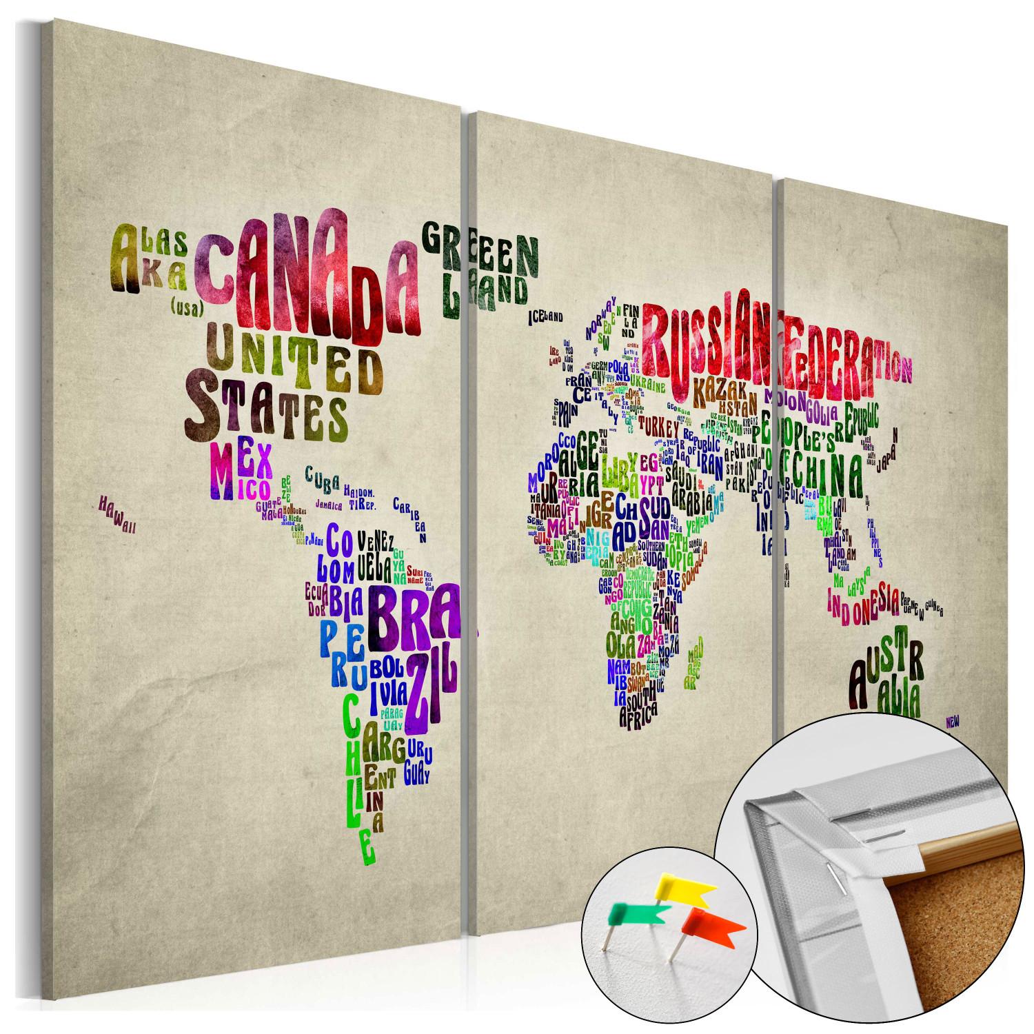 Tablero decorativo en corcho Colorful Countries [Cork Map]