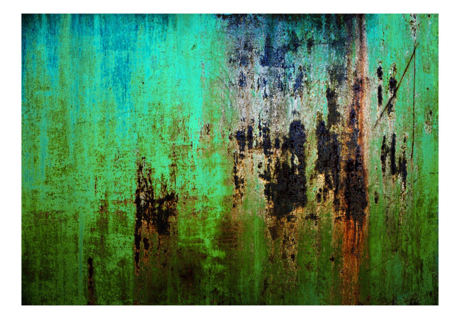 Fotomural Enigma esmeralda - fondo verde con textura de metal rayado