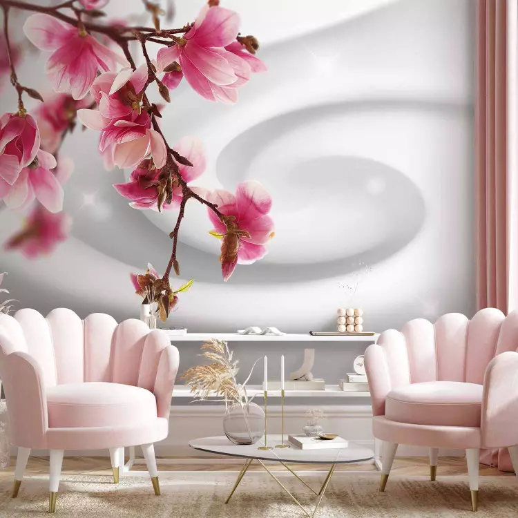 Fotomural a medida Magnolia en flor - composición rosa de flores con efecto de vórtice