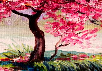 Cuadro Isla de Sakura (3 piezas) - árbol de cerezo en lago