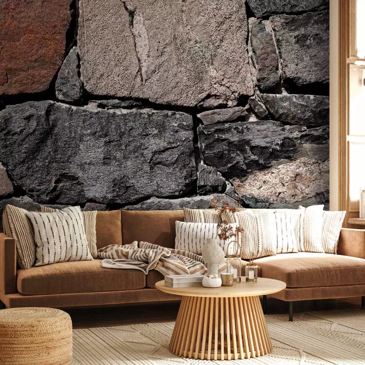 Fotomural Piedras marrones - fondo con textura irregular de bloques de piedra