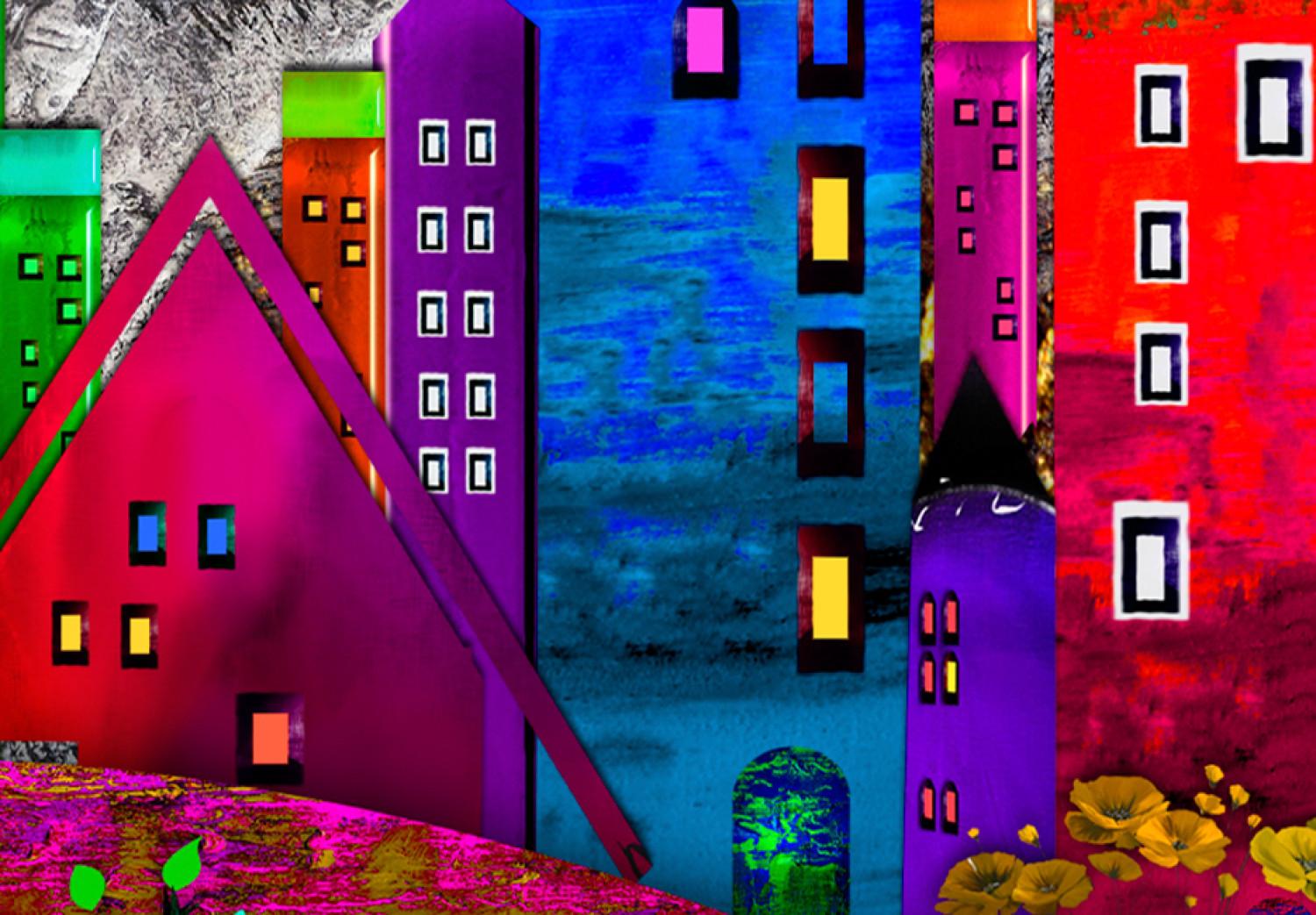 Cuadro Ciudad de expresión (5 piezas) - casas pop art