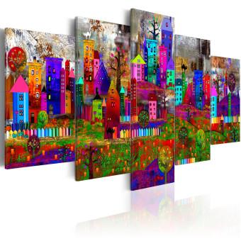 Cuadro Ciudad de expresión (5 piezas) - casas pop art
