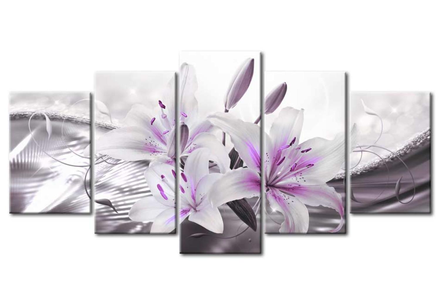 Cuadro Finezza cristalina (5 piezas) - lirios románticos violeta