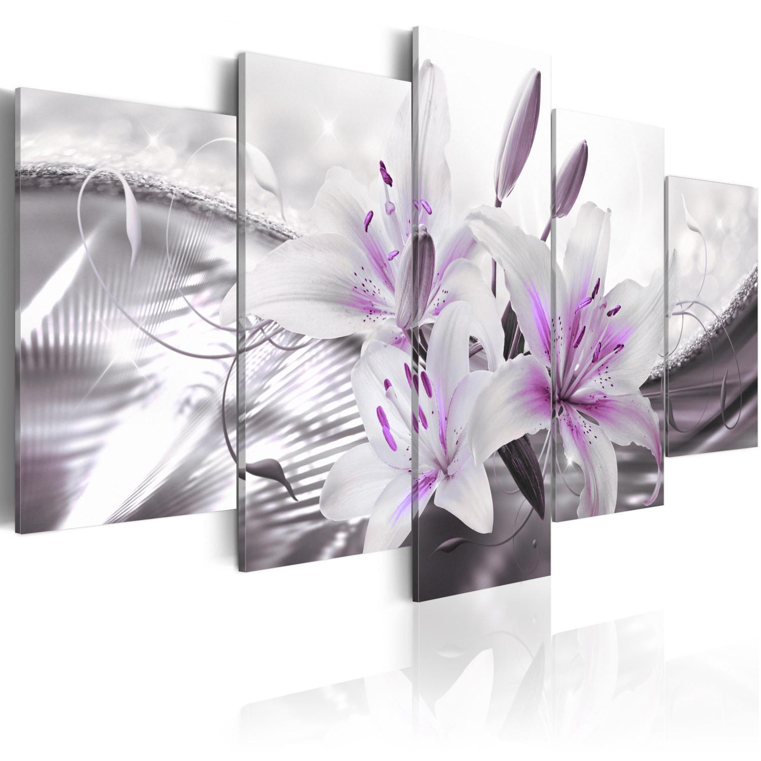 Cuadro Finezza cristalina (5 piezas) - lirios románticos violeta