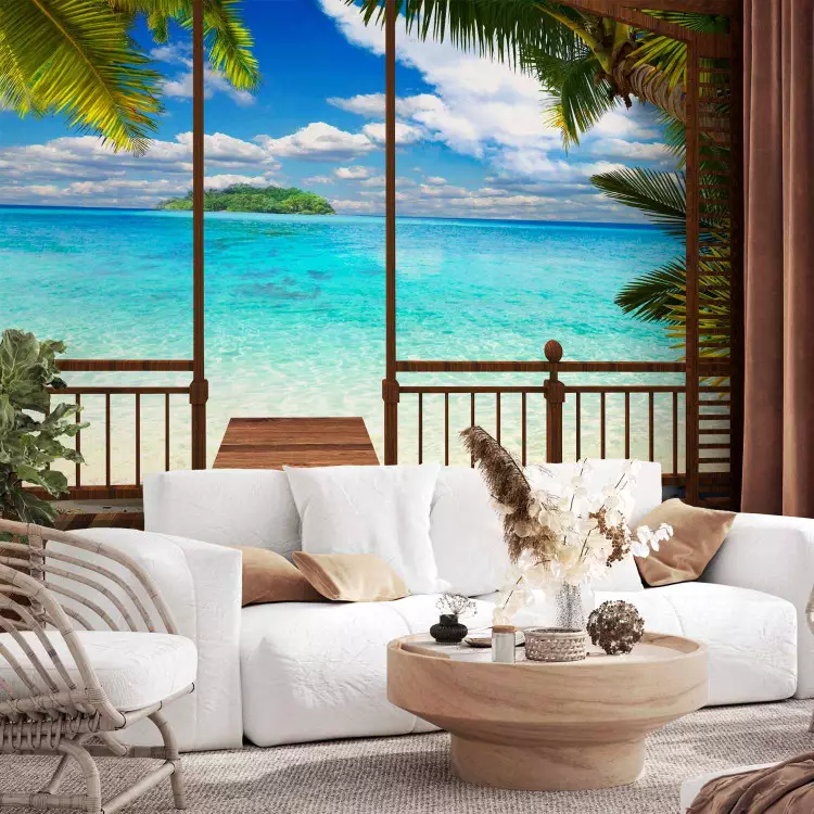 Fotomural a medida Vista desde la ventana - paisaje soleado con playa idílica