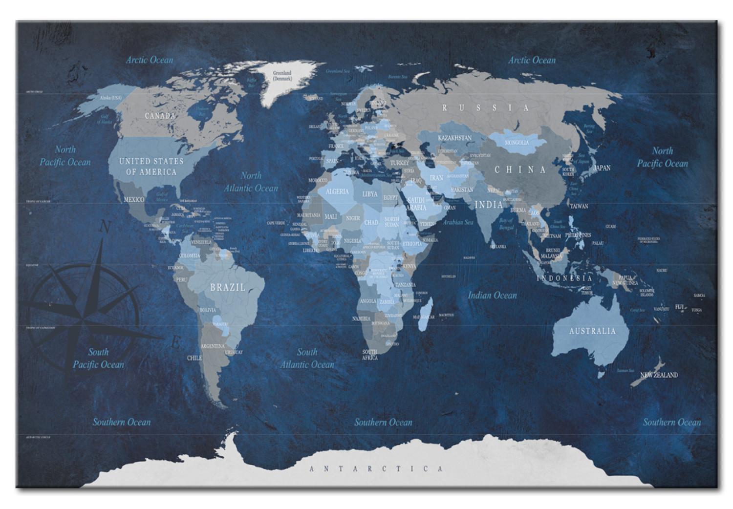 Tablero decorativo en corcho Dark Blue World [Cork Map]