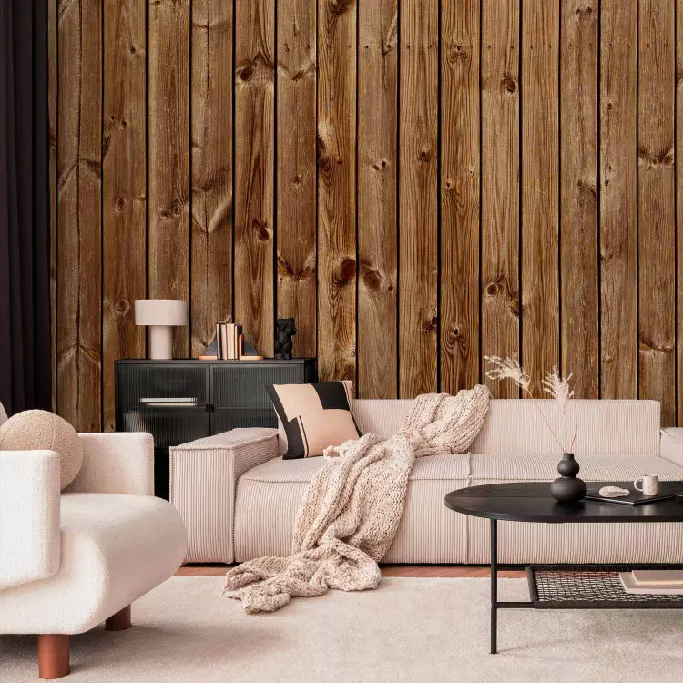 Fotomural decorativo Elegancia pino - fondo claro con textura madera marrón