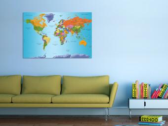 Cuadro Nota colorida (1-pieza) - mapa del mundo con continentes en inglés