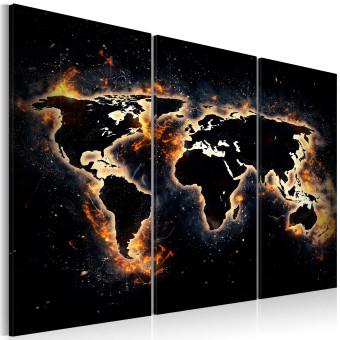 Cuadro Llamas del mundo (3-pieza) - mapa ardiente sobre fondo negro
