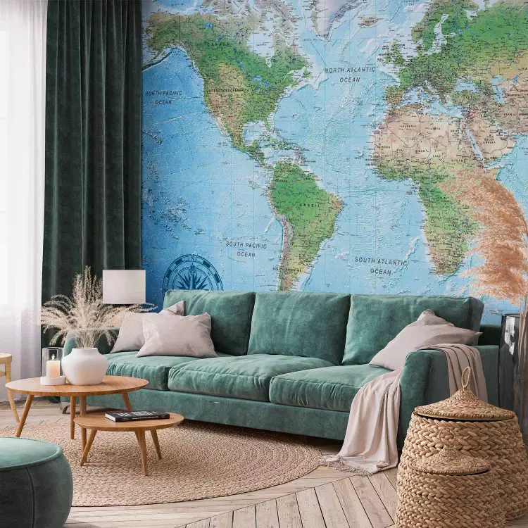 Fotomural decorativo Mapa del mundo tradicional - Continentes con nombres en inglés