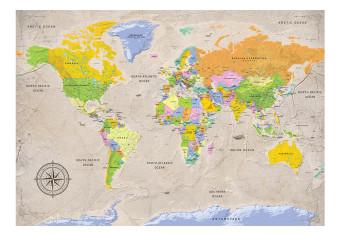 Fotomural Mapa del mundo vintage - Continentes con nombres en inglés y brújula