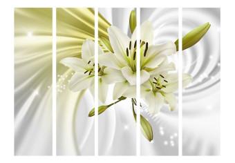 Biombo Encanto verde II - lirios blancos-verdes en vórtice blanco