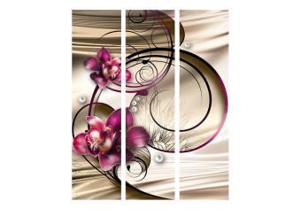 Biombo decorativo Dulzura de éxtasis - orquídeas sobre ornamentos abstractos