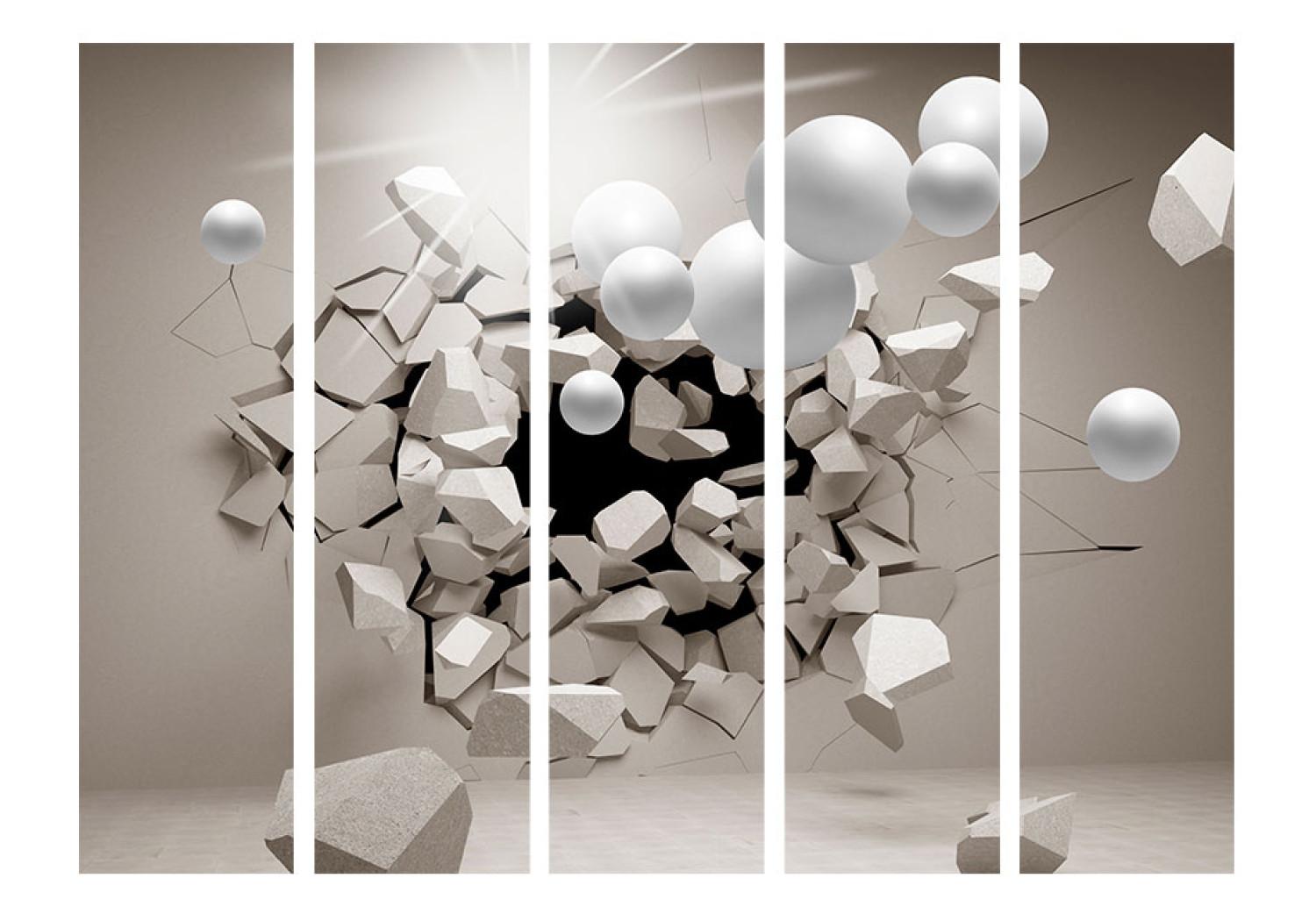 Biombo decorativo ¡Libérame! II - ilusión abstracta de figuras geométricas blancas