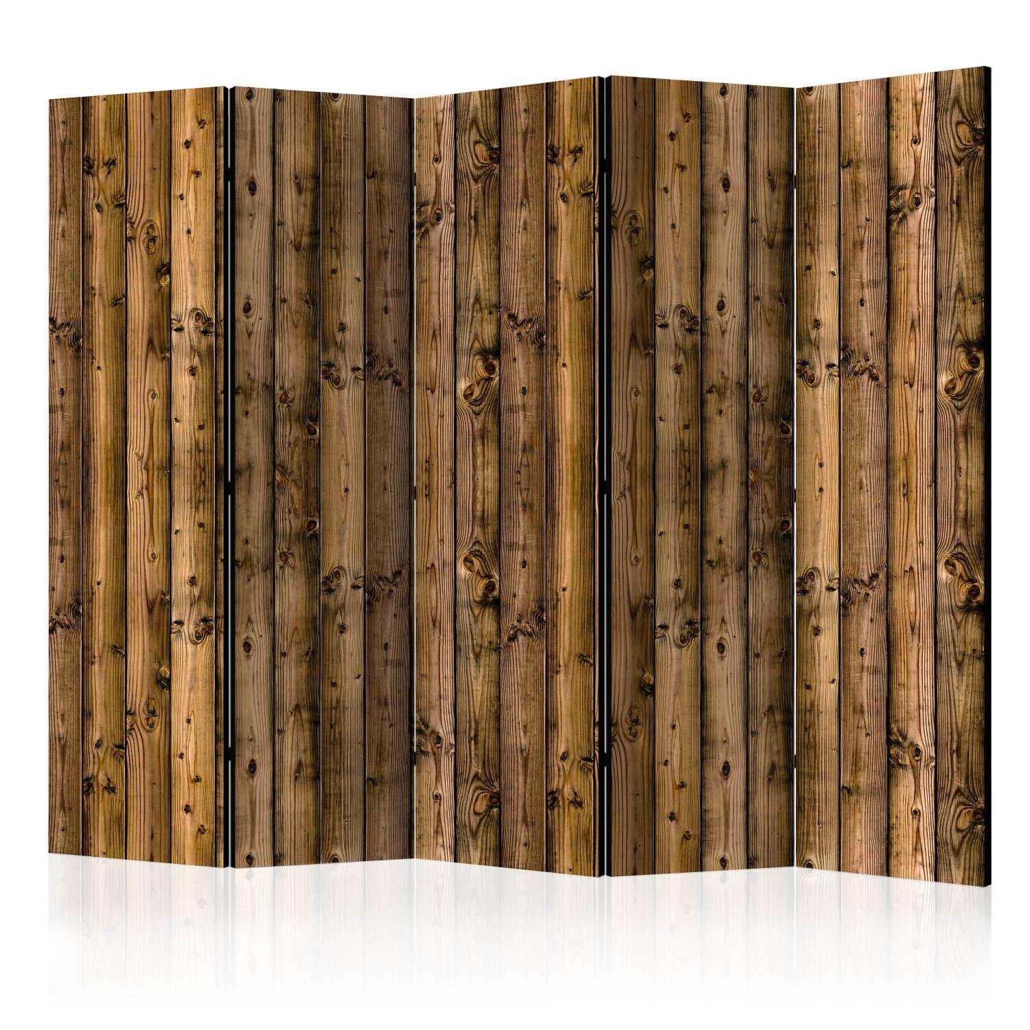 Biombo decorativo Cabaña de campo II - textura natural de tablas de madera marrón