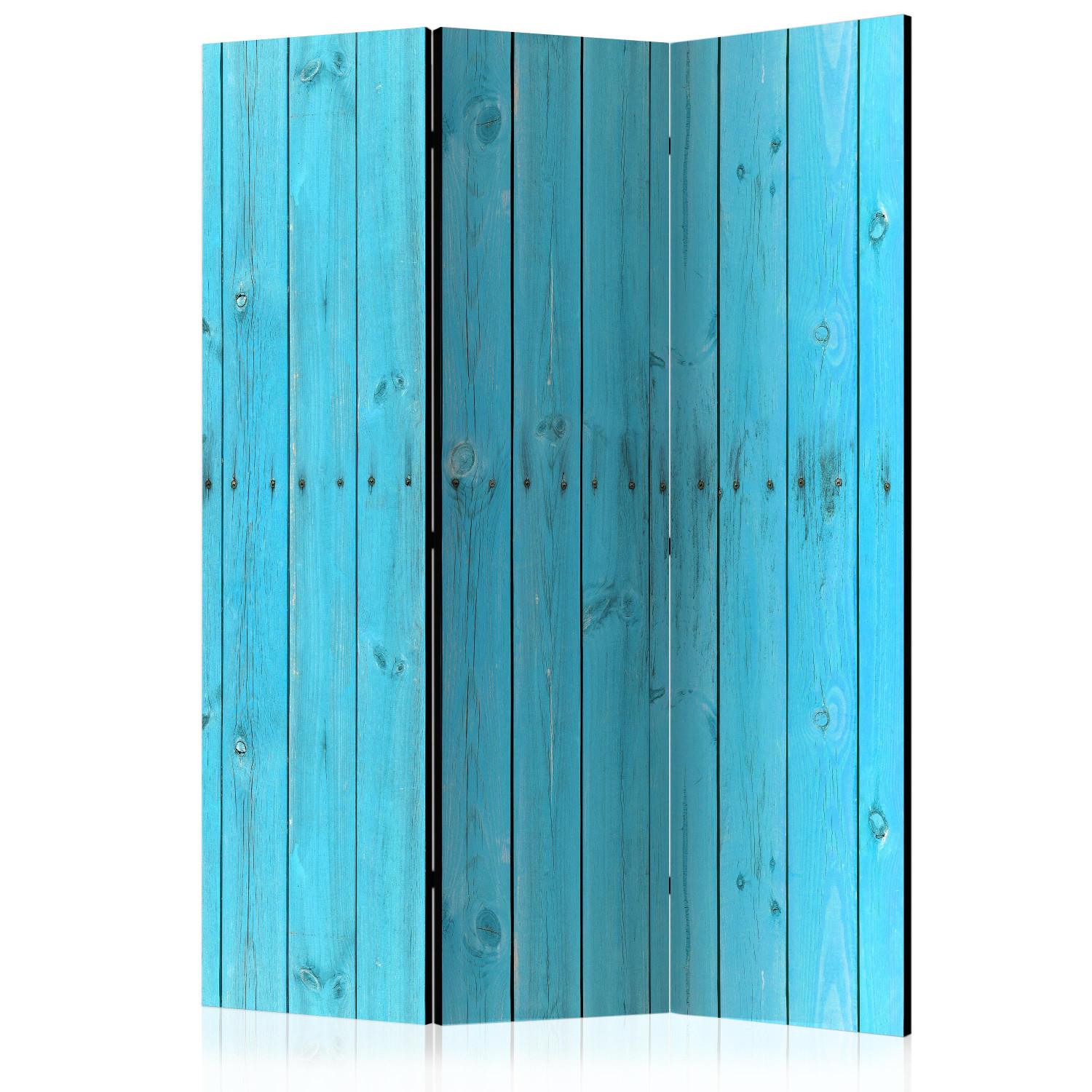 Biombo original Tablas azules - textura ligera de tablas de madera azul