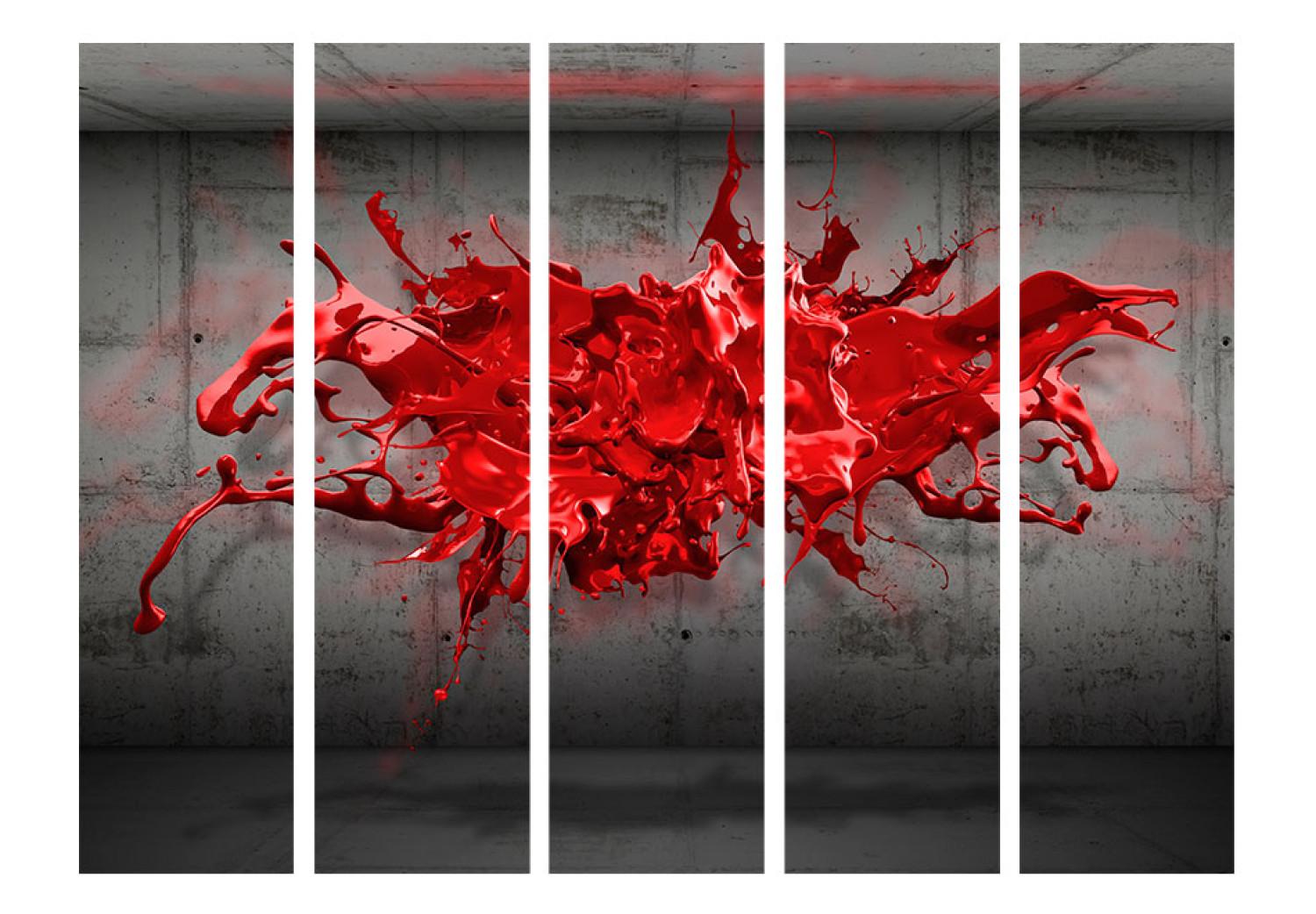 Biombo decorativo Mancha roja II - abstracción roja en fondo de cemento