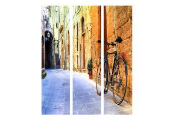 Biombo decorativo Vacaciones Italia - bicicleta negra fondo arquitectura italiana