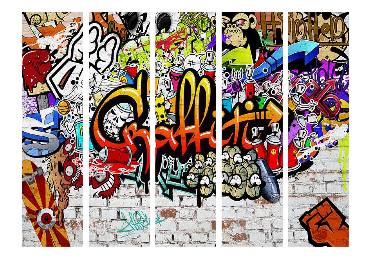 Biombo original Estilo colorido - grafiti urbano artístico en textura de ladrillos