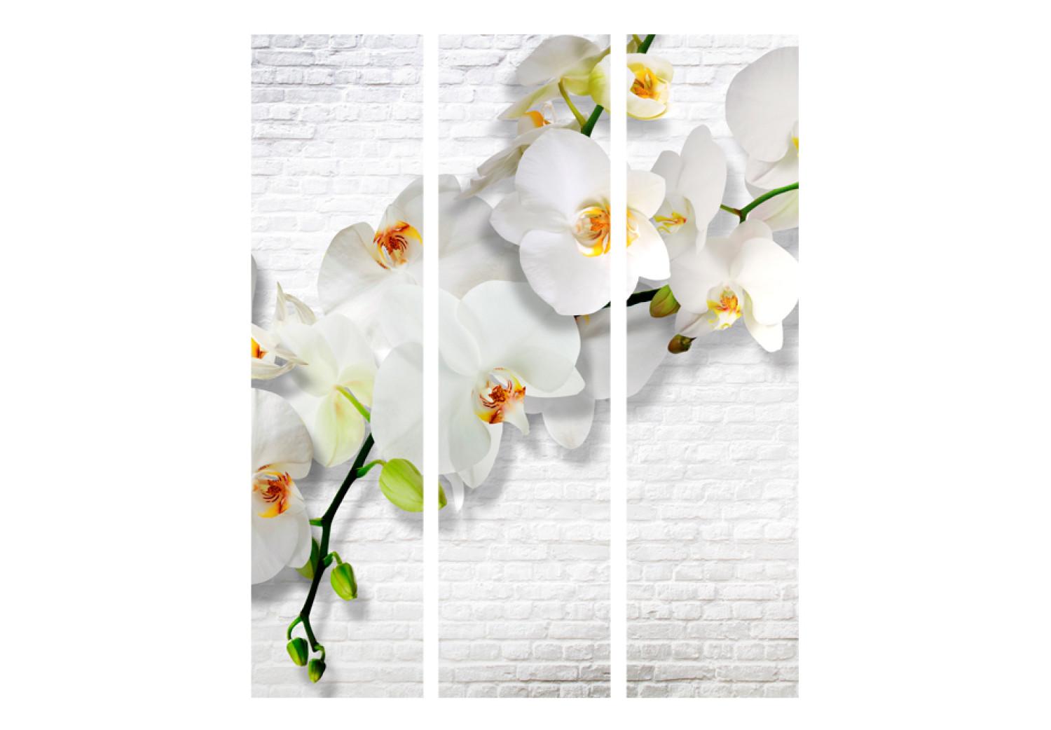 Biombo Orquídea urbana - blancas en textura ladrillo
