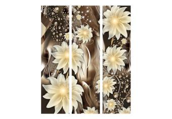 Biombo decorativo Profundidad marrón - flores blancas fondo ondas abstractas marrones