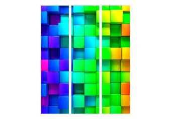 Biombo barato Cubos coloridos - ilusión abstracta 3D con figuras geométricas