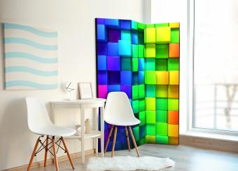 Biombo barato Cubos coloridos - ilusión abstracta 3D con figuras geométricas