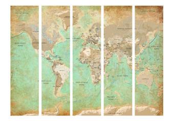 Biombo barato Mapa del mundo turquesa - mapa de los continentes con motivos retro