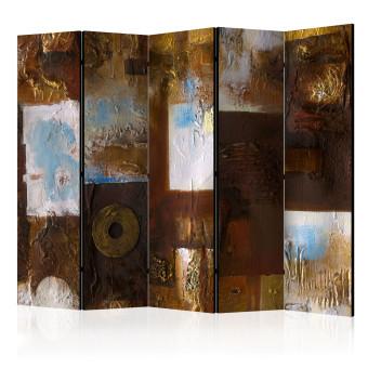 Biombo decorativo Paisaje invernal II - textura abstracta marrón con motivos coloridos