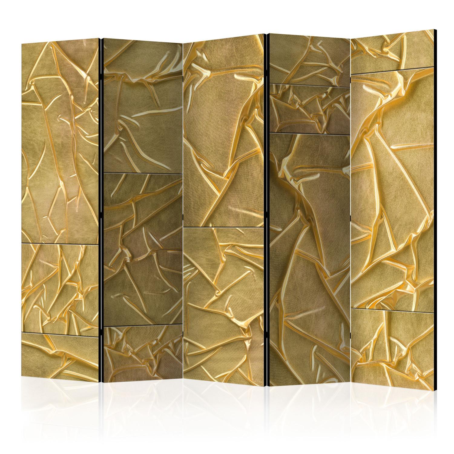 Biombo decorativo Adoración real II - textura lujosa de tela dorada con brillo