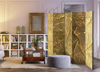 Biombo decorativo Adoración real II - textura lujosa de tela dorada con brillo