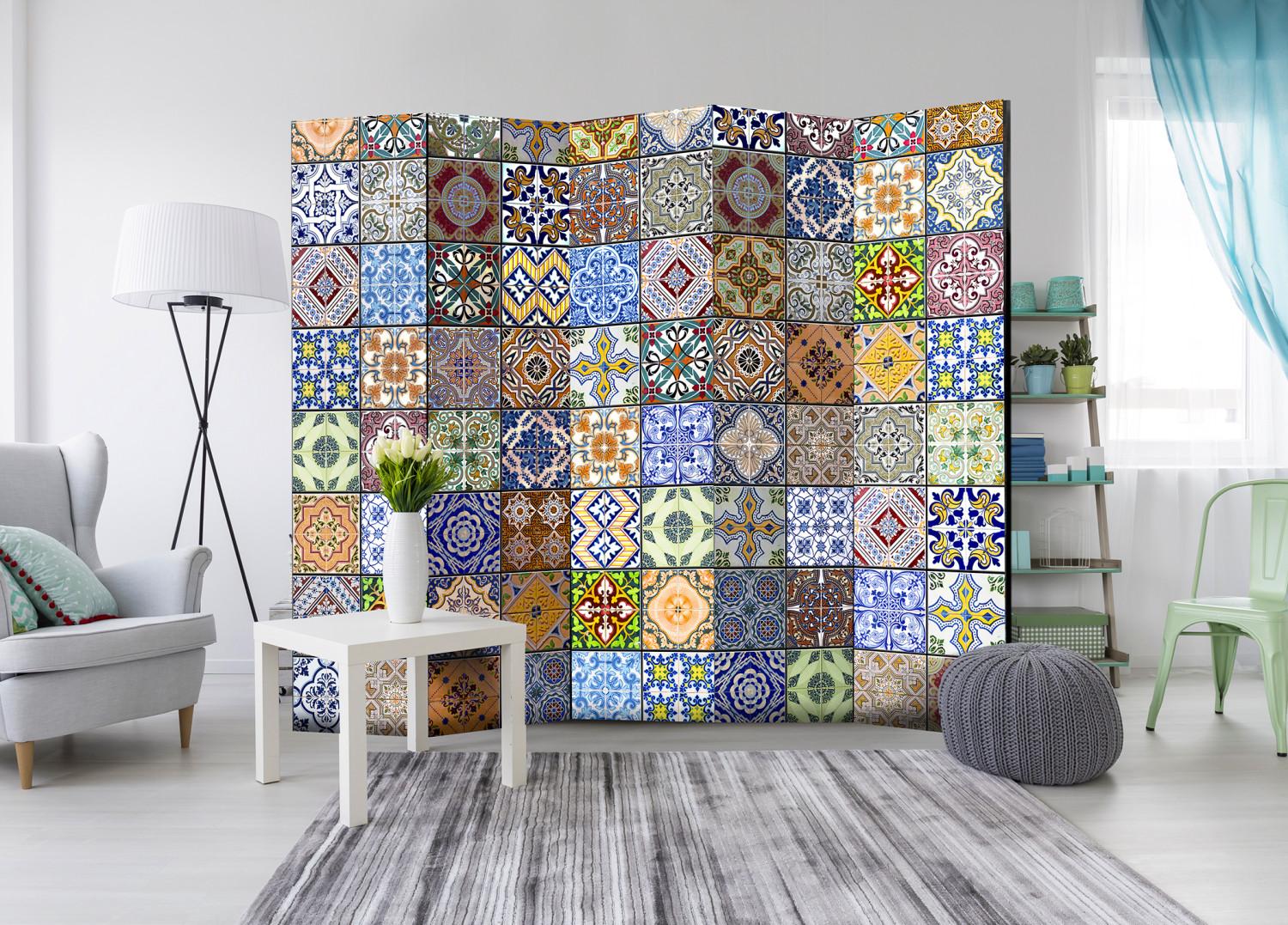 Biombo decorativo Mosaico colorido II - textura de mosaico colorido en estilo étnico
