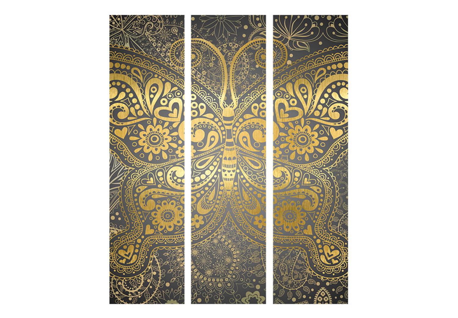 Biombo barato Mariposa dorada - ornamento dorado mariposa estilo oriental