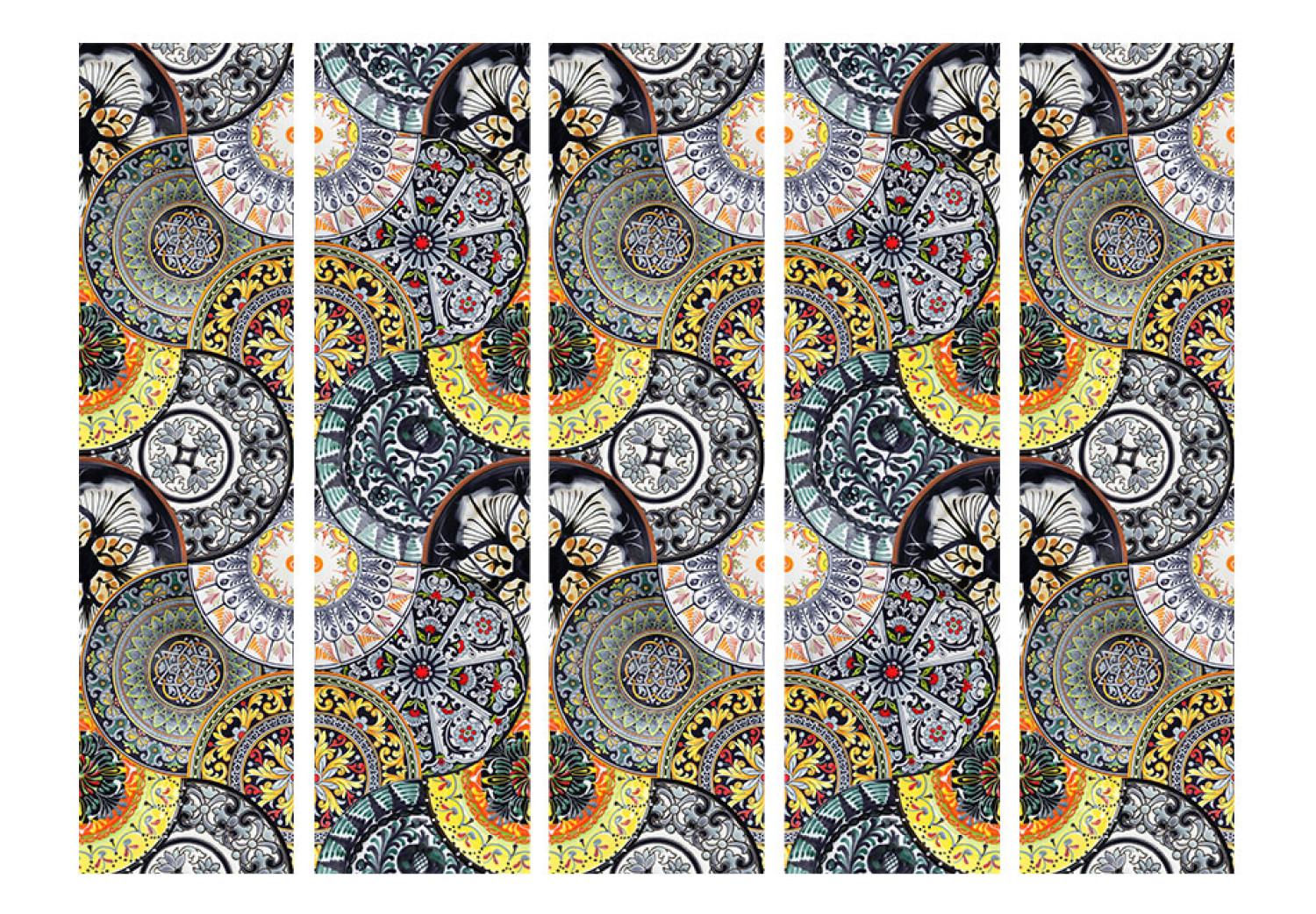Biombo decorativo Exotismo pintado II - mosaico con motivo fantasioso y artístico