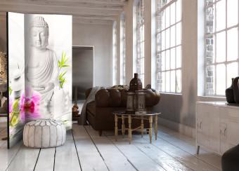 Biombo Buda y orquídeas - estatua blanca con fondo de orquídeas Zen