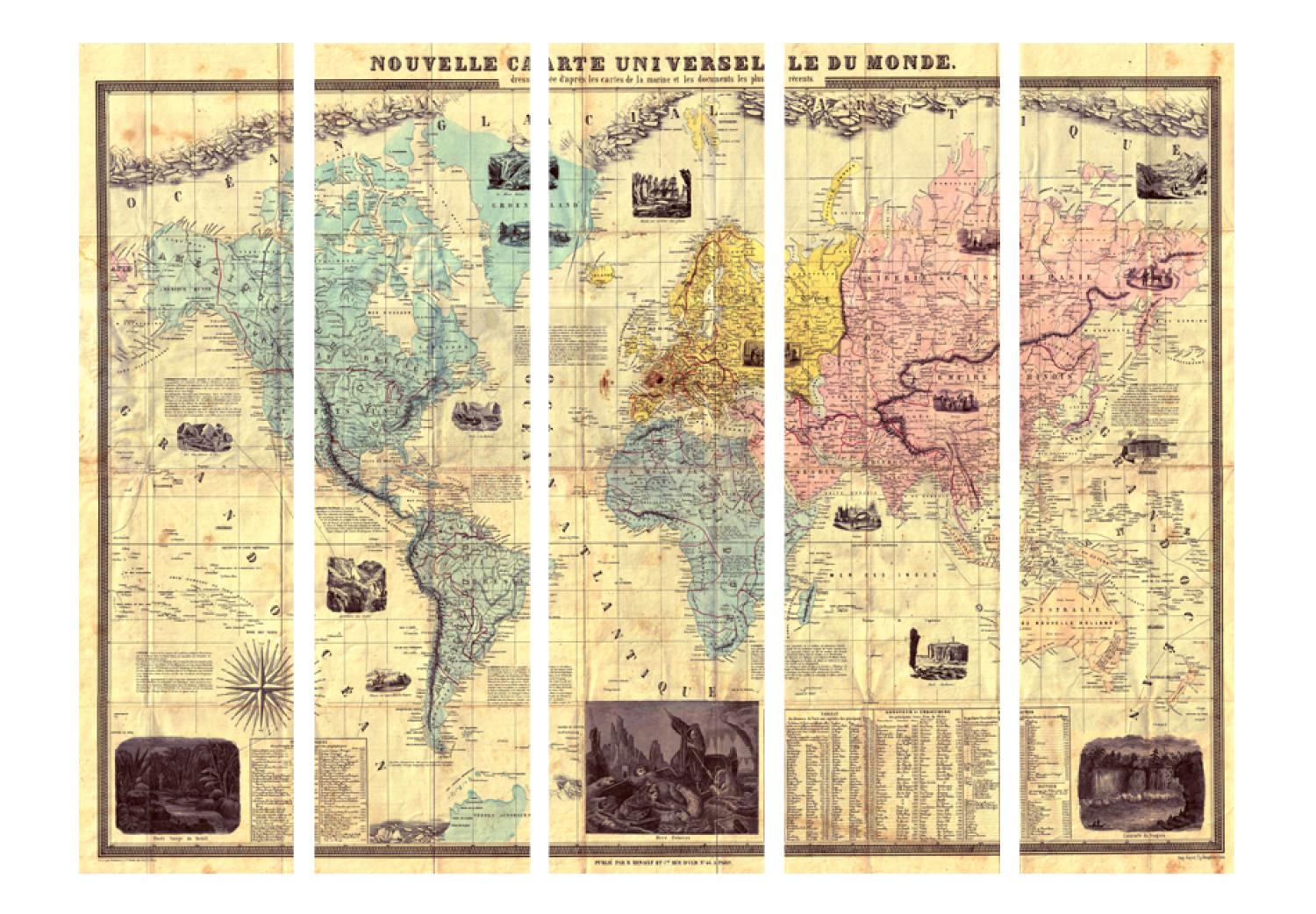 Biombo decorativo Nouvelle Carte Du Monde - mapa retro del mundo en francés