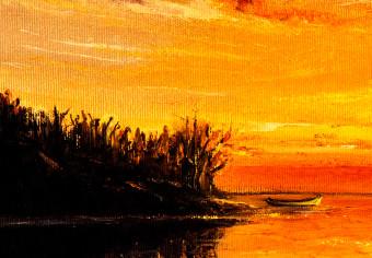 Cuadro decorativo Lago naranja (1 parte) - barco en un romántico atardecer