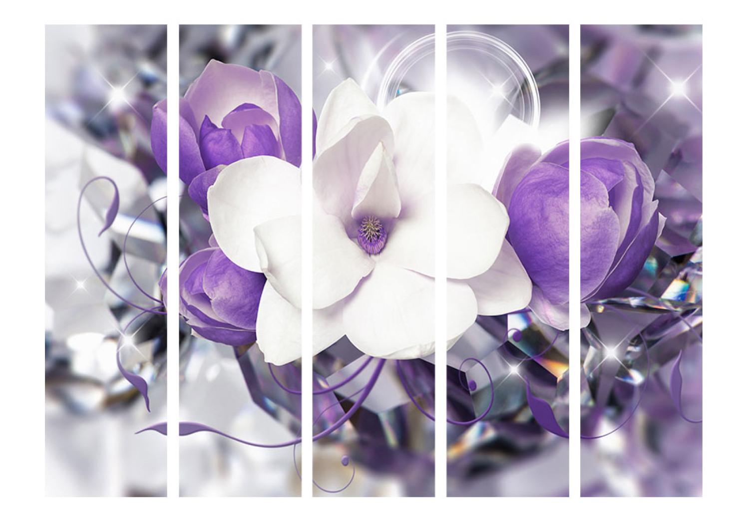 Biombo Emperatriz violeta II - flores blancas violetas magnolia brillo