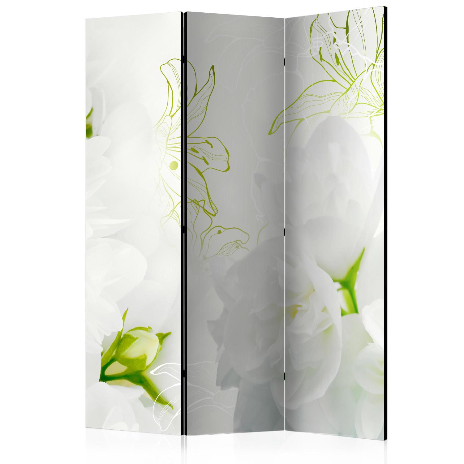 Biombo decorativo Jazmín - flor romántica lirio detalles verdes fondo blanco