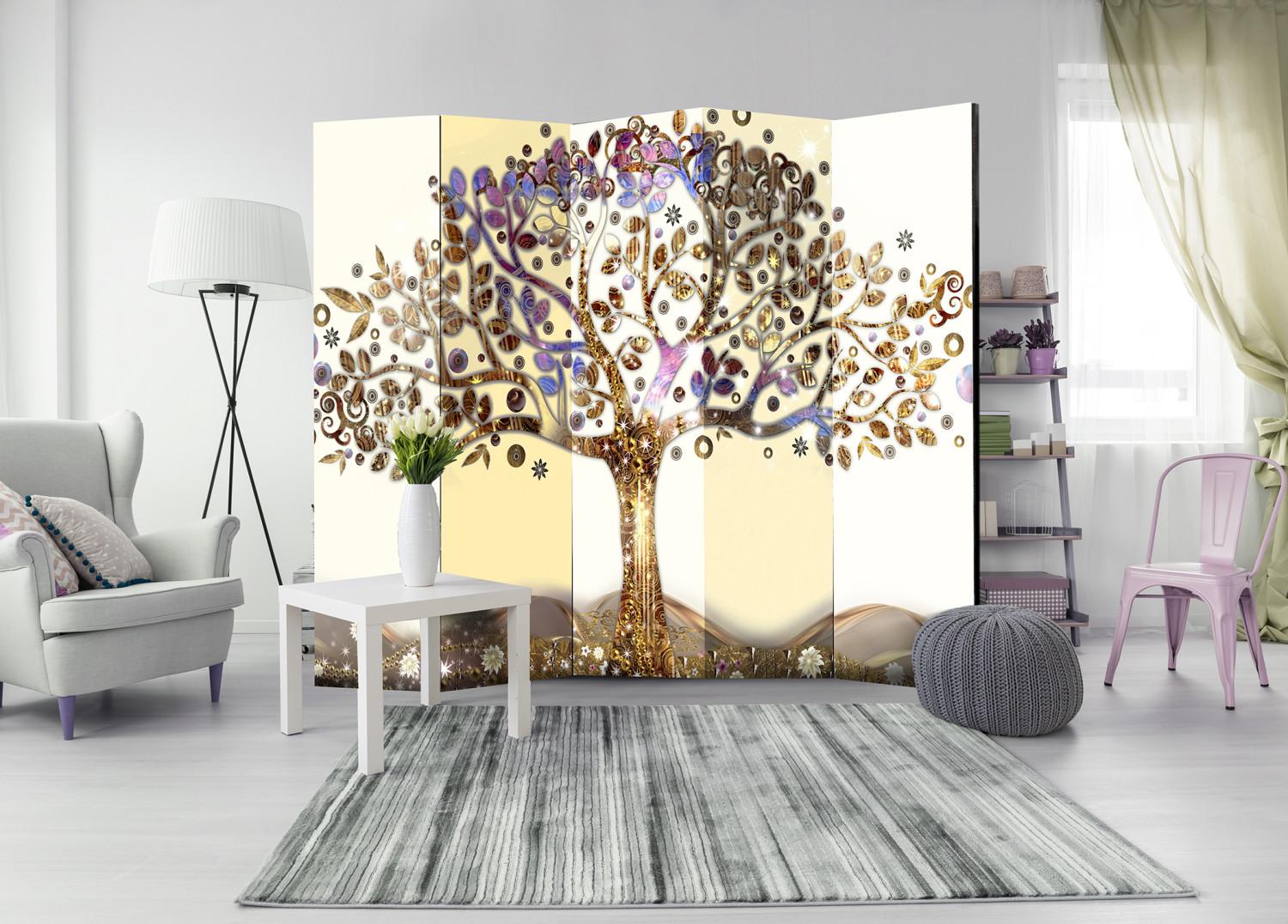 Biombo Árbol dorado II - abstracción artística de un árbol dorado y hojas