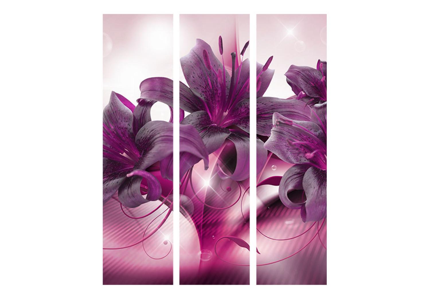 Biombo decorativo Llama púrpura - flor de lis púrpura con adornos sobre un fondo de luz