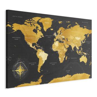 Cuadro Continentes amarillos (1 parte) - mapa mundial en negro y dorado