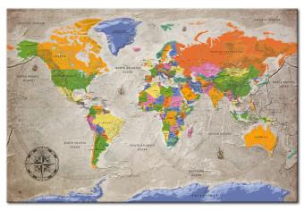 Cuadro Viaje al Desconocido (1 parte) - Mapa Mundial Estilo Retro con Brújula