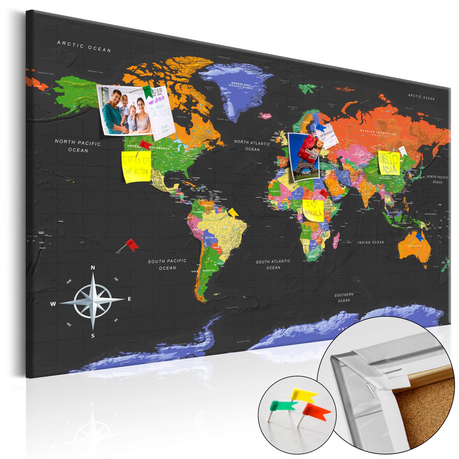 Tablero decorativo en corcho World Map: Dark Depth [Cork Map]