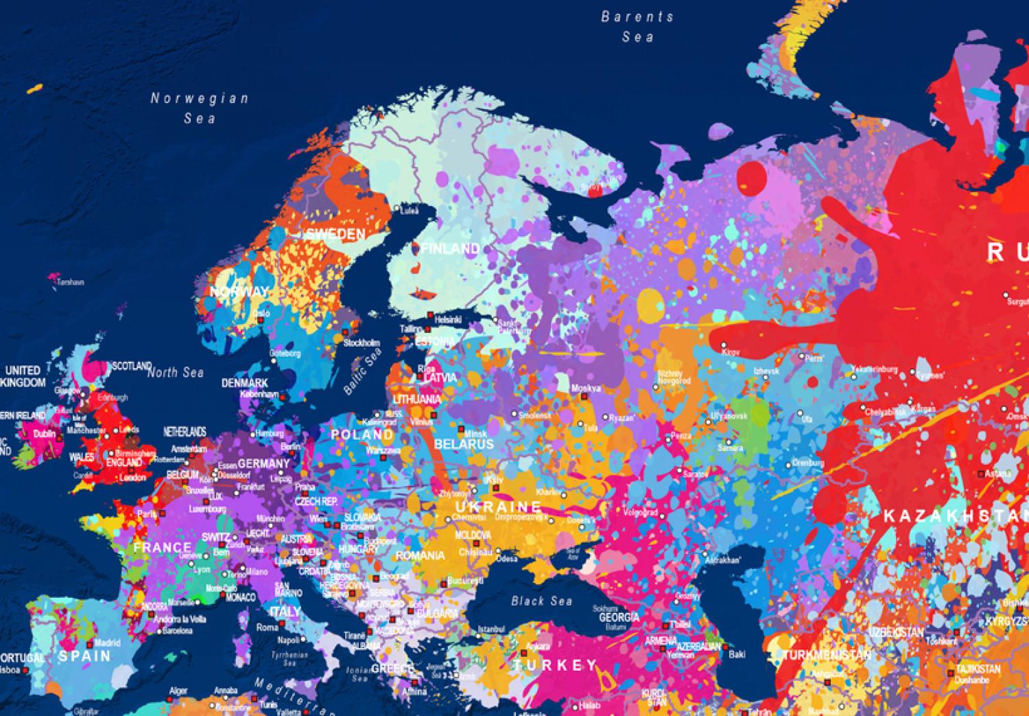Cuadro Continentes en colores (1 parte) - mapa mundial artístico con letras